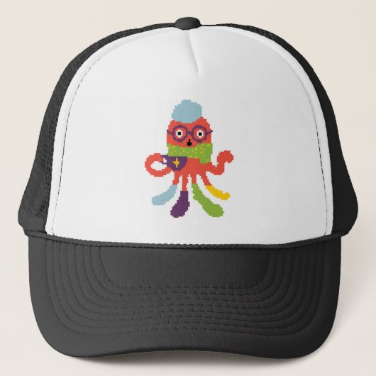 Cute colorful pixeled sick octapus werpt kussen trucker pet (Voorkant)