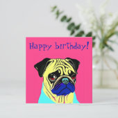 Cute colorful Pug Pop art Happy jarig (Staand voorkant)