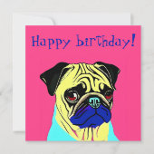 Cute colorful Pug Pop art Happy jarig (Voorkant)