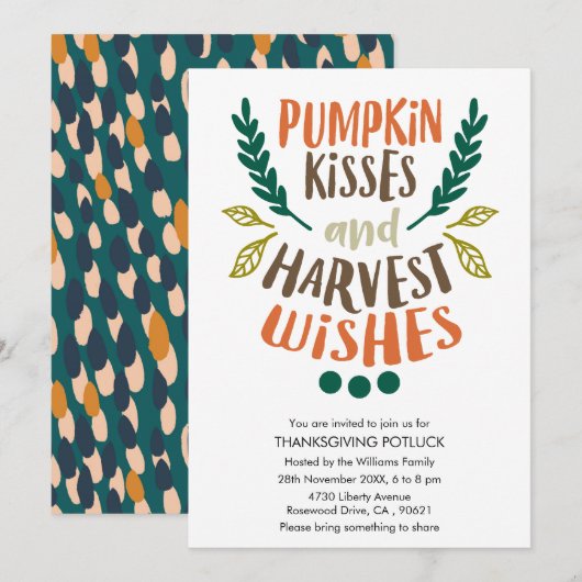 Cute Colorful Pumpkin Kisses Foliage Thanksgiving Kaart (Voorkant / Achterkant)