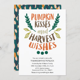 Cute Colorful Pumpkin Kisses Foliage Thanksgiving Kaart
