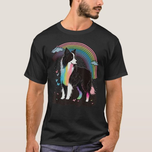 Cute Colorful Rainbow Border Collie T-shirt (Voorkant)