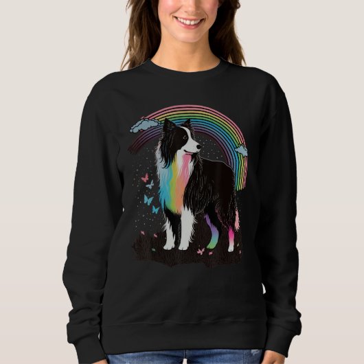 Cute Colorful Rainbow Border Collie Trui (Voorkant)