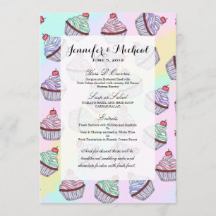 Cute Colorful Rainbow Foodie Cherry Cupcakes Menu