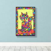 Cute Colorful Rainbow Glas in lood Mosaic Cat Canvas Afdruk (Insitu (Houten vloer))