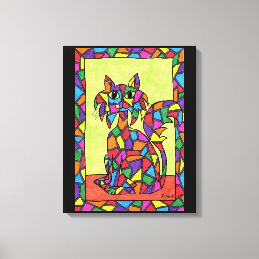 Cute Colorful Rainbow Glas in lood Mosaic Cat Canvas Afdruk (Voorkant)