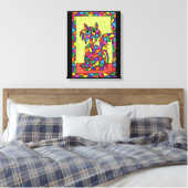 Cute Colorful Rainbow Glas in lood Mosaic Cat Canvas Afdruk (Insitu (Slaapkamer))