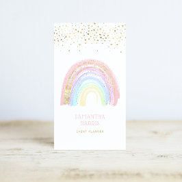 Cute Colorful Rainbow & Gold Heart Confetti Visitekaartje
