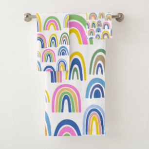Cute Colorful Rainbow Pattern in Pink and Yellow Bad Handdoek