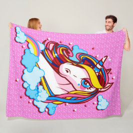 Cute Colorful Rainbow Unicorn Pink Satin Plush Fleece Deken