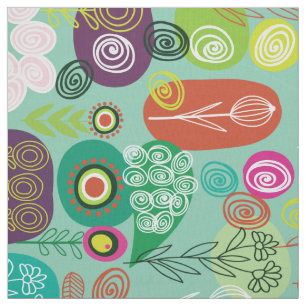 Cute Colorful Retro Cartoon Floral Pattern Stof