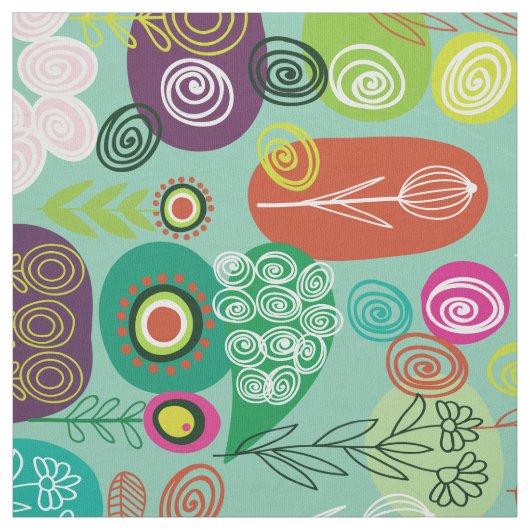 Cute Colorful Retro Cartoon Floral Pattern Stof (Swatch)