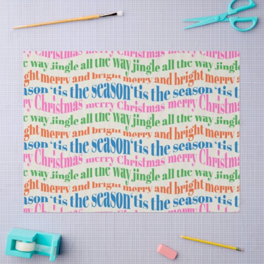 Cute Colorful Retro Christmas Script Decoupage Tissuepapier (Craft)