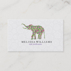 Cute Colorful Retro Floral Elephant Illustratie Visitekaartje