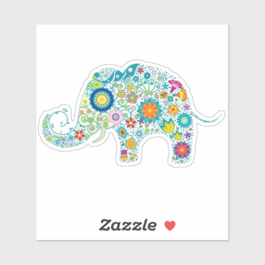 Cute Colorful Retro Floral Elephant Sticker (Vel)