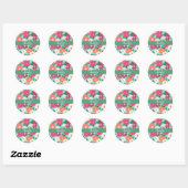 Cute Colorful Retro Florals Custom Name Ronde Sticker (Vel)