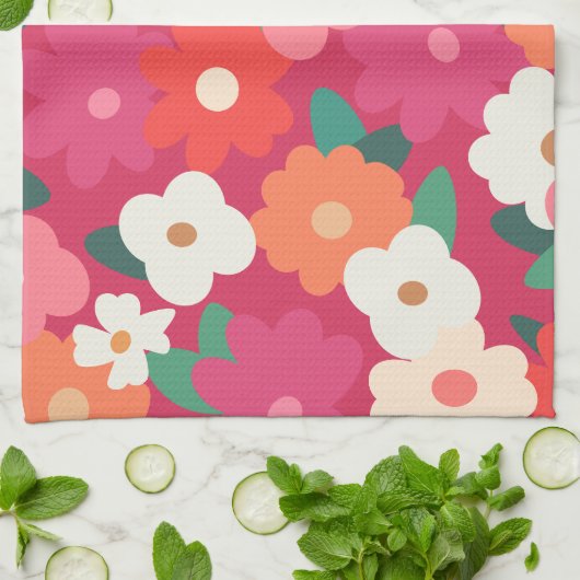 Cute Colorful Retro Florals Theedoek (Gevouwen)