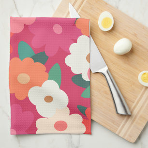 Cute Colorful Retro Florals Theedoek
