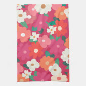 Cute Colorful Retro Florals Theedoek (Verticaal)