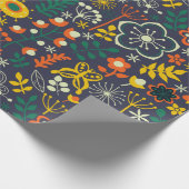 Cute colorful retro flower patroon cadeaupapier (Hoek)
