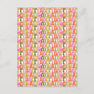 Cute Colorful Retro Happy Birthday Text Patroon Briefkaart