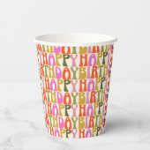Cute Colorful Retro Happy Birthday Text Patroon Papieren Bekers (Achterkant)