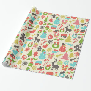 Cute Colorful Retro Kerstmis Cadeaupapier