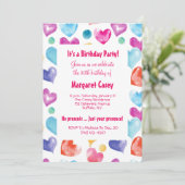 Cute Colorful Retro Waterverf Hearts Birthday Kaart (Staand voorkant)