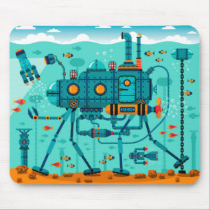 Cute Colorful Robot Underwater Scene Muismat