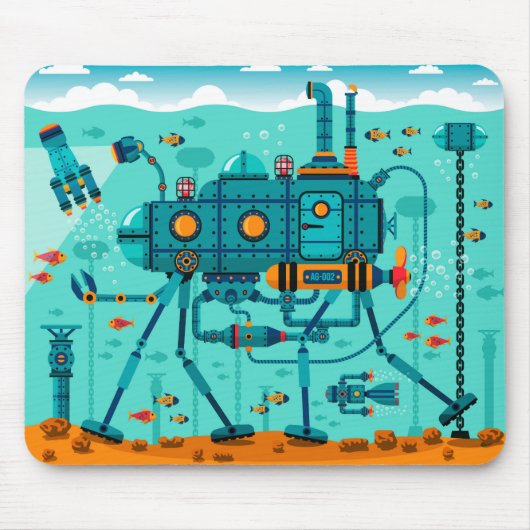 Cute Colorful Robot Underwater Scene Muismat (Voorkant)