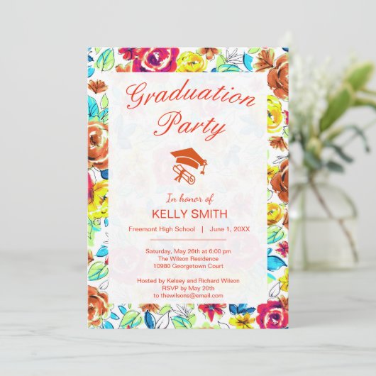 Cute colorful  rozen graduation party kaart (Staand voorkant)
