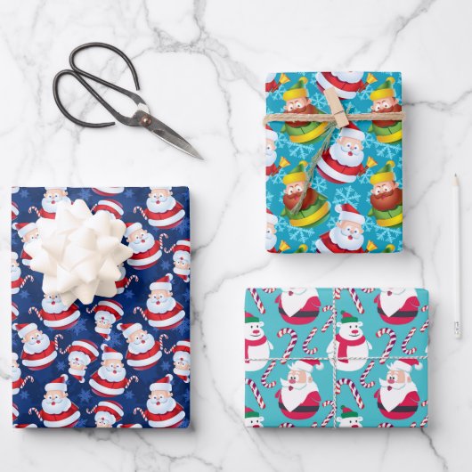Cute Colorful Santa Claus en Snowmen Inpakpapier Vel (Voorkant)