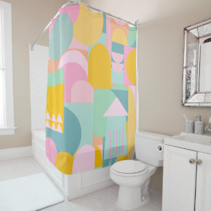 Cute Colorful Scandinavian Geometric Shape Collage Douchegordijn