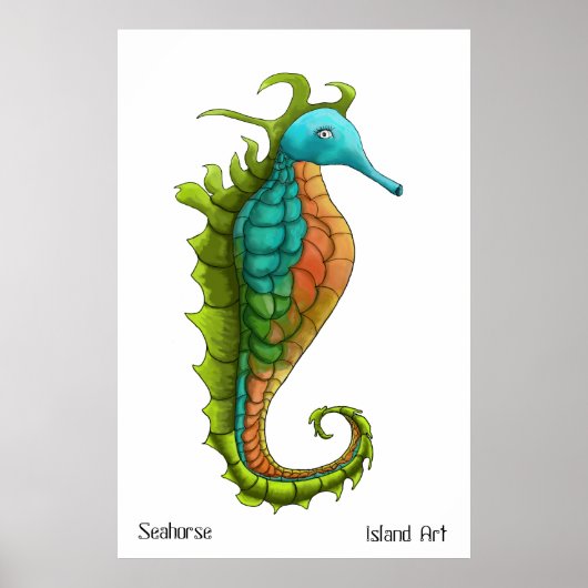 Cute & Colorful Seahorse Waterverf Print (Voorkant)