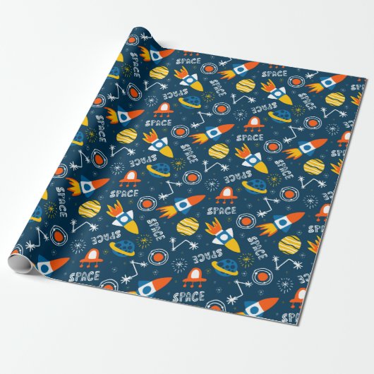 Cute Colorful Space Adventtern Cadeaupapier (Uitgerold)