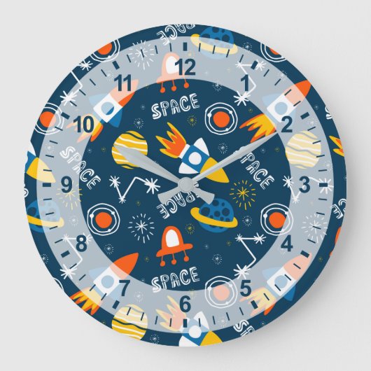 Cute Colorful Space Adventtern Grote Klok (Voorkant)