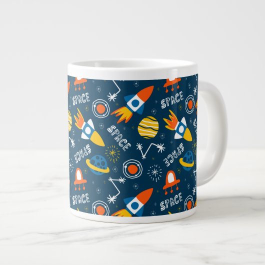 Cute Colorful Space Adventtern Grote Koffiekop (Voorkant rechts)