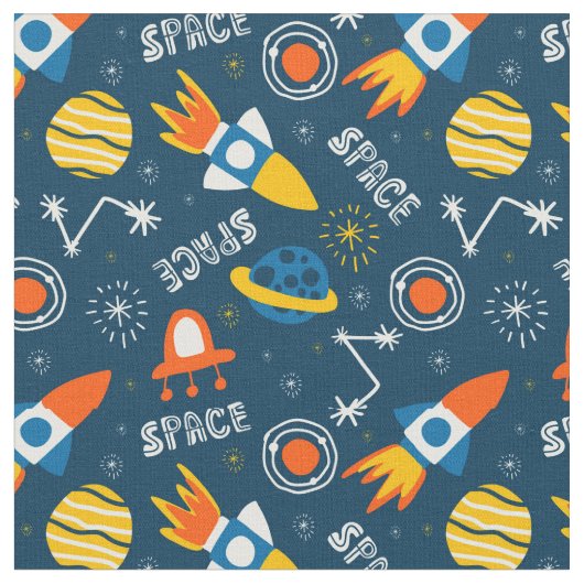 Cute Colorful Space Adventtern Stof (Close Up)