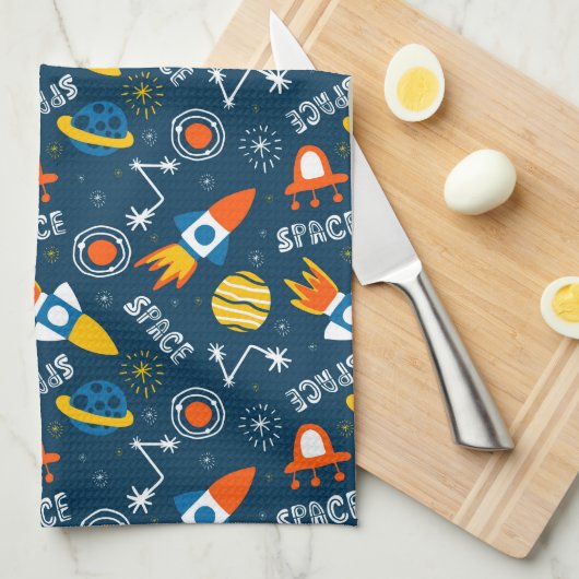 Cute Colorful Space Adventtern Theedoek (Quarter Fold)