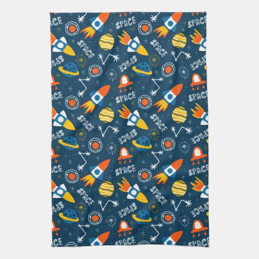 Cute Colorful Space Adventtern Theedoek (Verticaal)