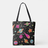 Cute Colorful Space Rocket Pattern Name Canvas tas (Achterkant)