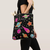 Cute Colorful Space Rocket Pattern Name Canvas tas (Dichtbij)