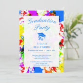 Cute colorful splatter verfgraduatie party kaart (Staand voorkant)