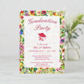 Cute colorful spring floral graduparty kaart (Staand voorkant)