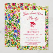Cute colorful spring floral graduparty kaart (Voorkant / Achterkant)