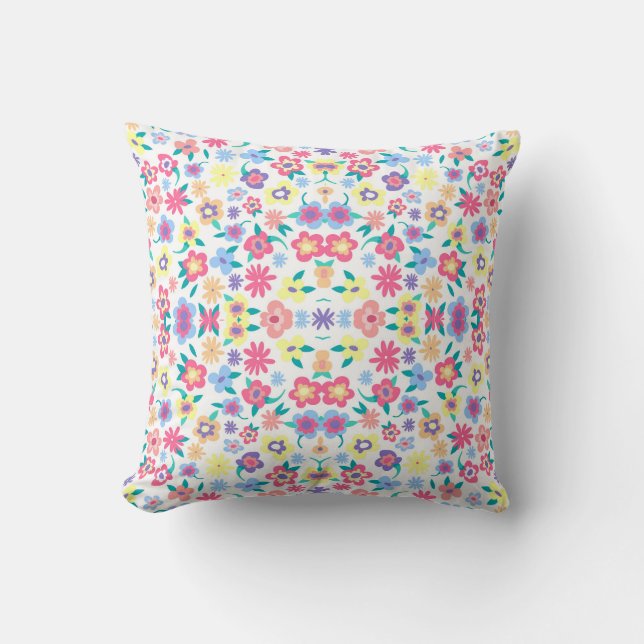 Cute colorful spring flower patroon kussen (Voorkant)