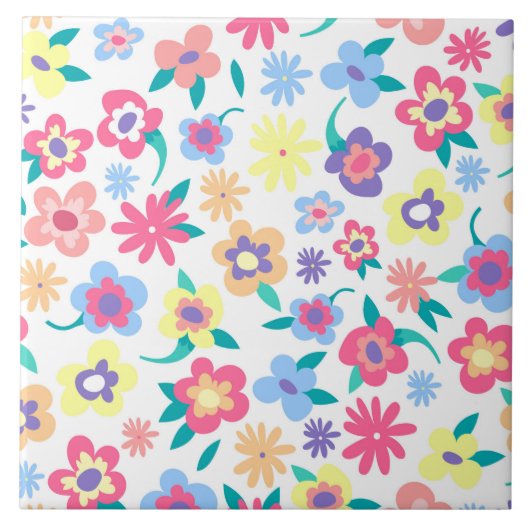 Cute colorful spring flower patroon tegeltje (Voorkant)