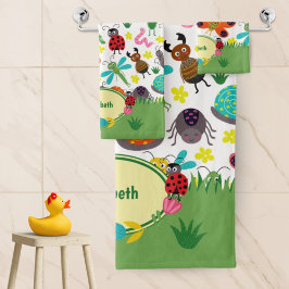 Cute Colorful Spring Insects Pattern Kinder Bathro Bad Handdoek