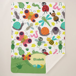 Cute Colorful Spring Insects Pattern Kinder Sherpa Deken
