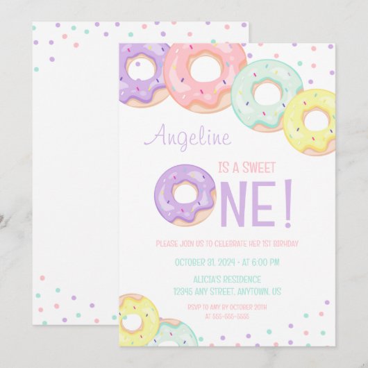 Cute Colorful Sprinkle Donuts First Birthday Kaart (Voorkant / Achterkant)